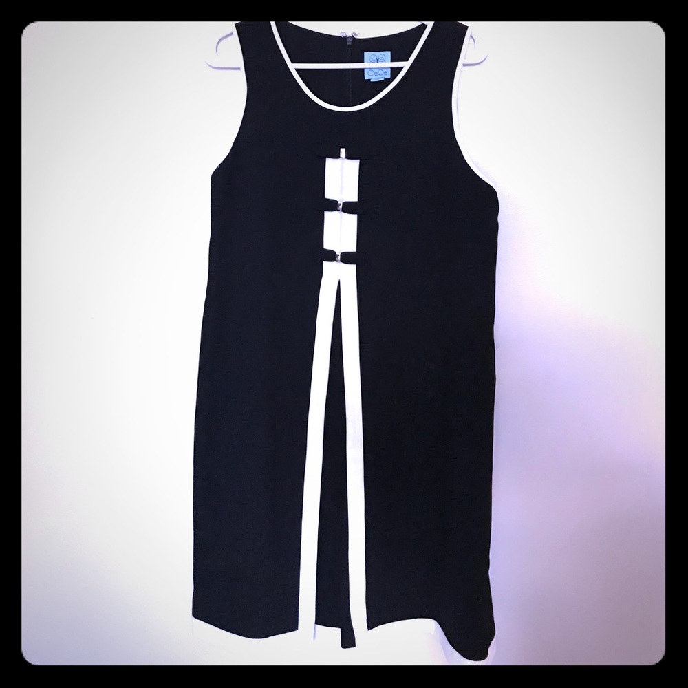 Cece Black and White a line dress silver & bows